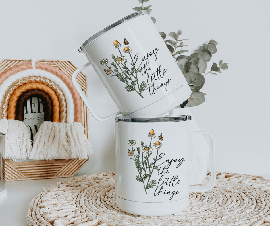 Enjoy the Little Things 10 oz Sublimation Coffee/Camp Mug - Ladybug Designs, DIY Lifestyle