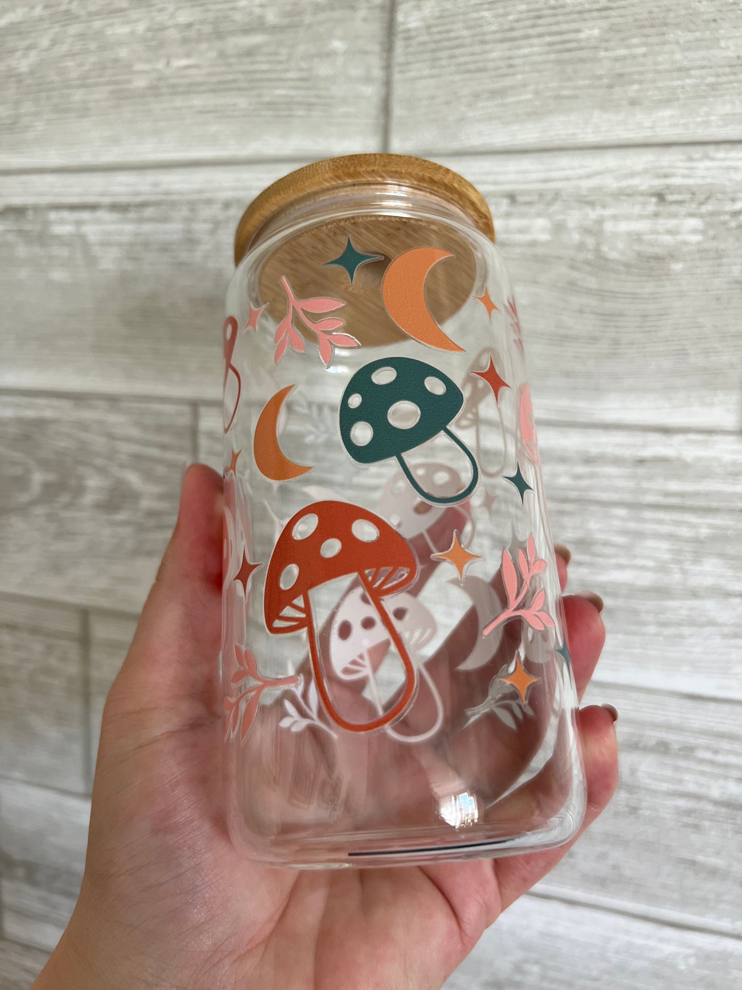 Mushroom & Moons 16 oz Beer Can Glass