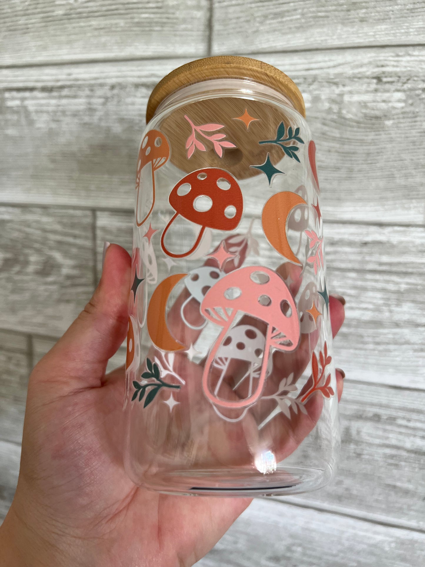 Mushroom & Moons 16 oz Beer Can Glass