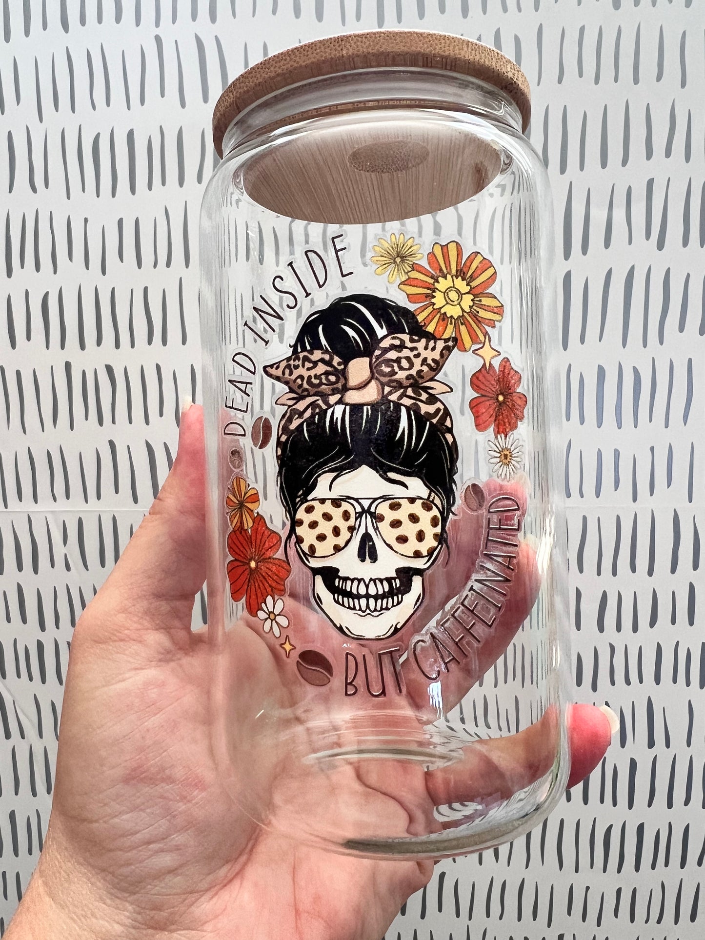 Dead Inside but Caffeinated 16 oz Beer Can Glass