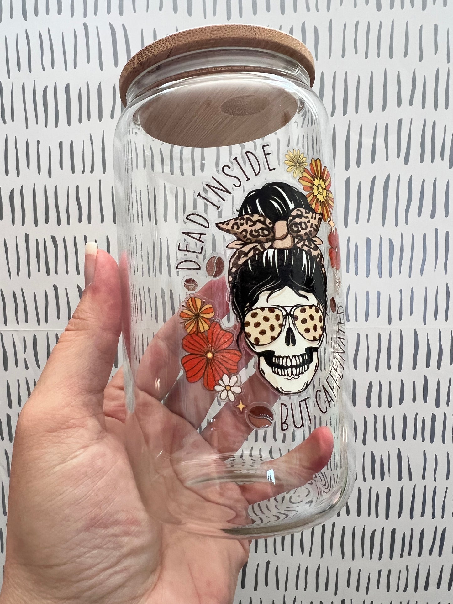 Dead Inside but Caffeinated 16 oz Beer Can Glass