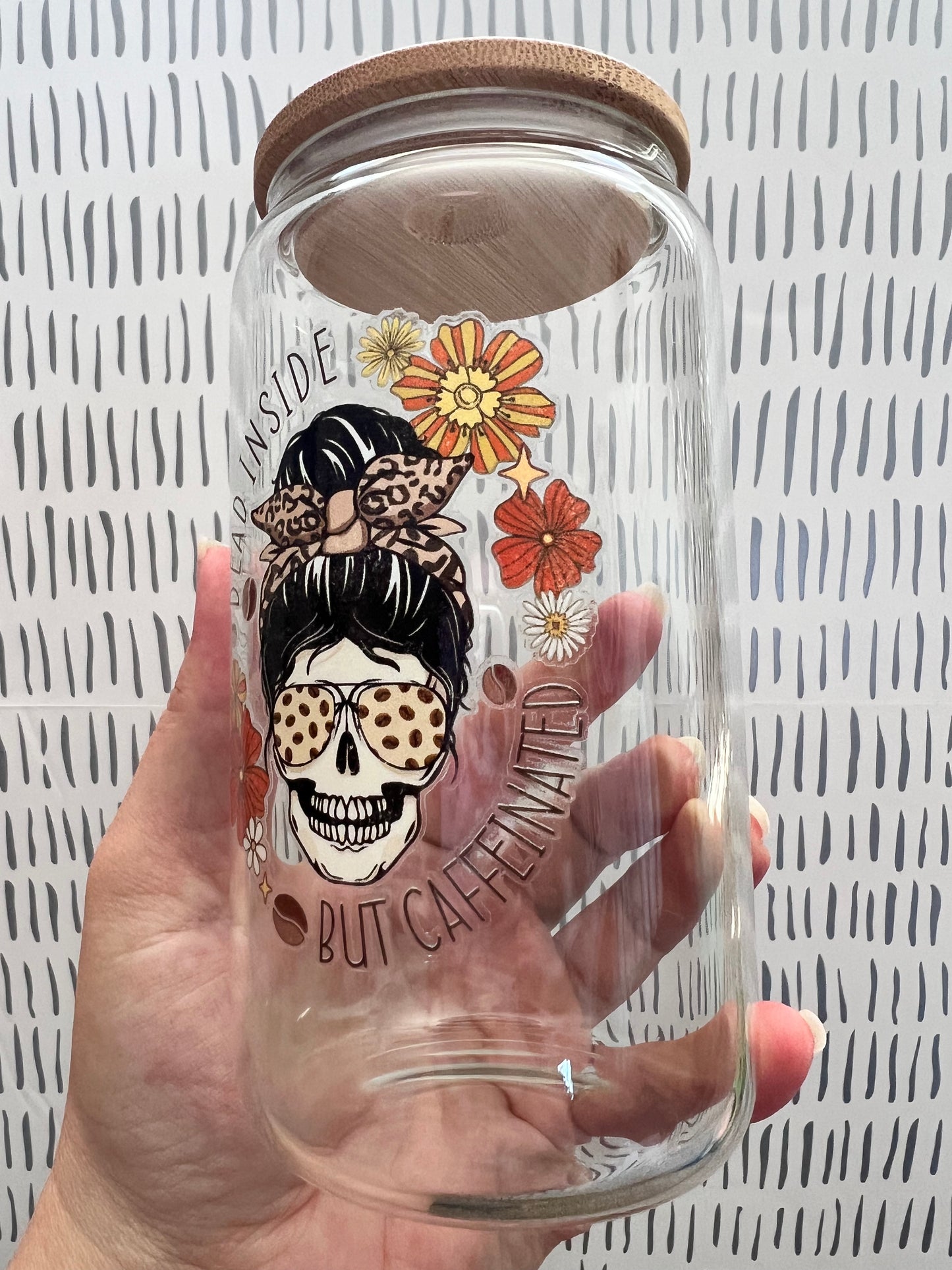 Dead Inside but Caffeinated 16 oz Beer Can Glass