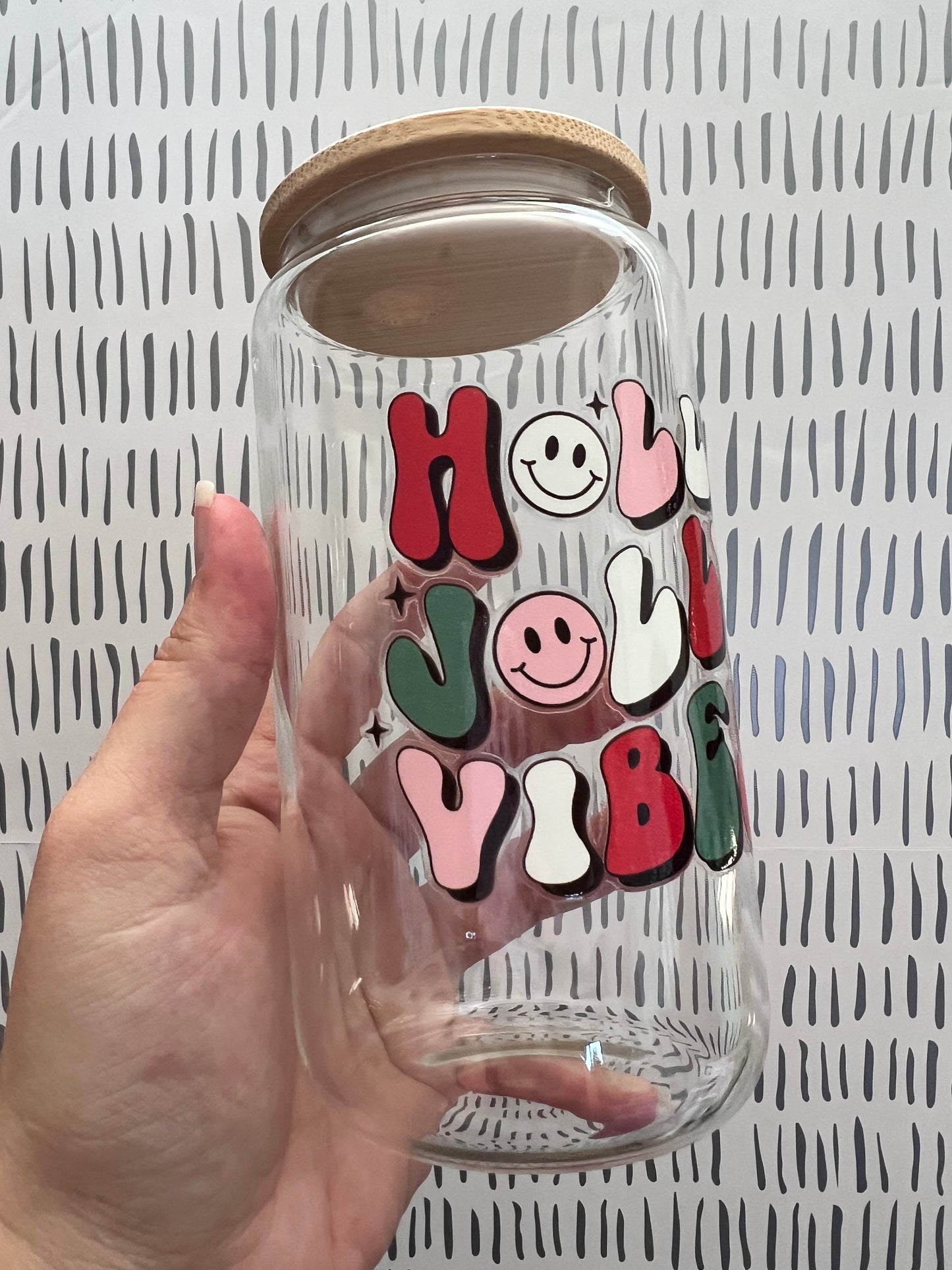 Retro Holly Jolly Vibes 16 oz Beer Can Glass