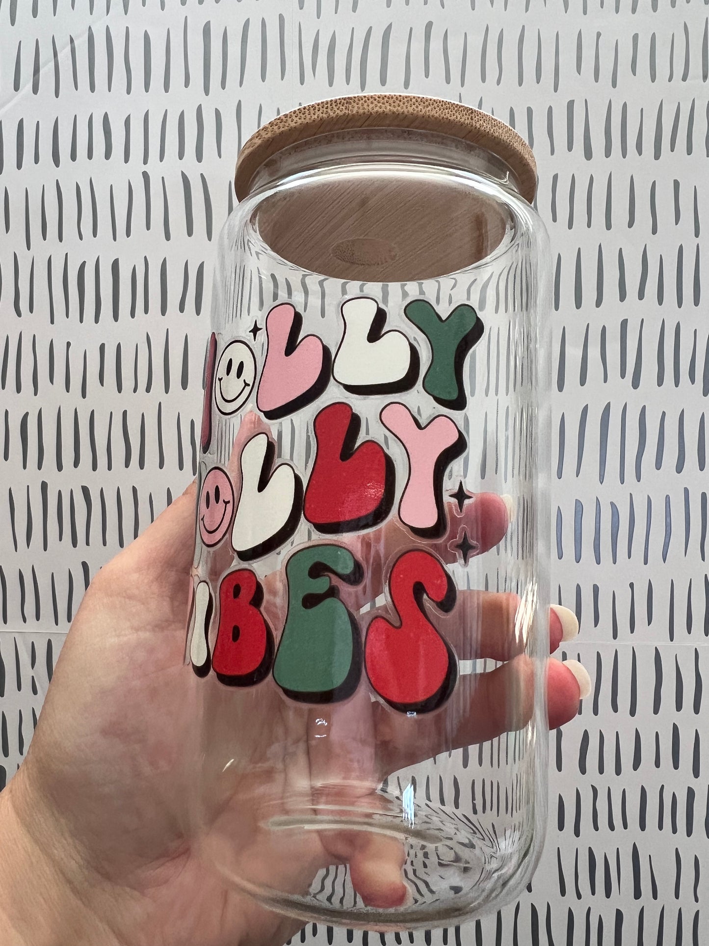 Retro Holly Jolly Vibes 16 oz Beer Can Glass