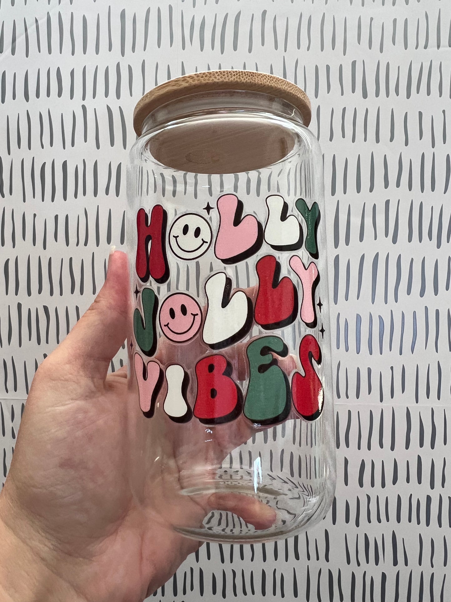 Retro Holly Jolly Vibes 16 oz Beer Can Glass