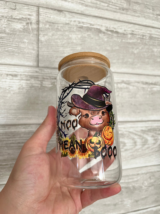 Moo I Mean Boo 16 oz Beer Can Glass