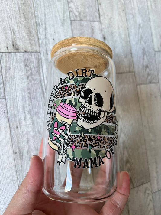 Glitter & Dirt Mama of Both 16 oz Beer Can Glass