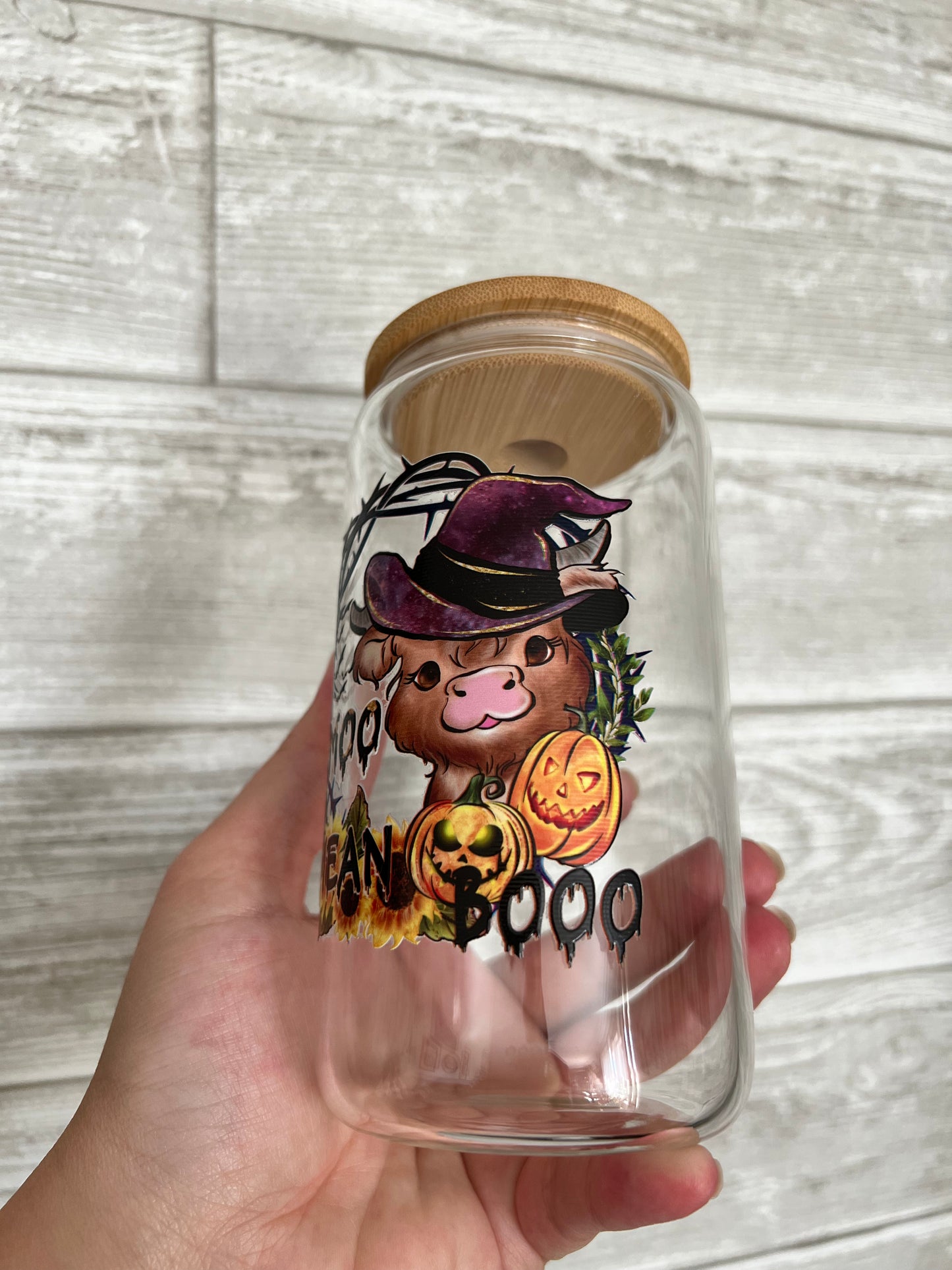 Moo I Mean Boo 16 oz Beer Can Glass