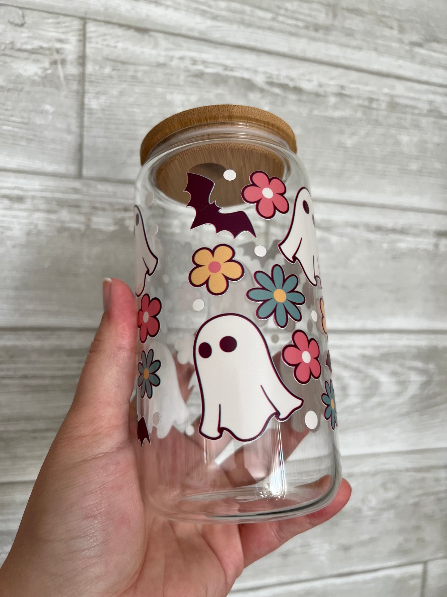 Boho Ghosts 16 oz Beer Can Glass