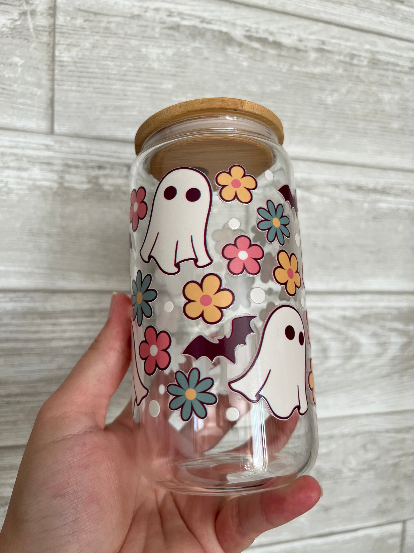 Boho Ghosts 16 oz Beer Can Glass