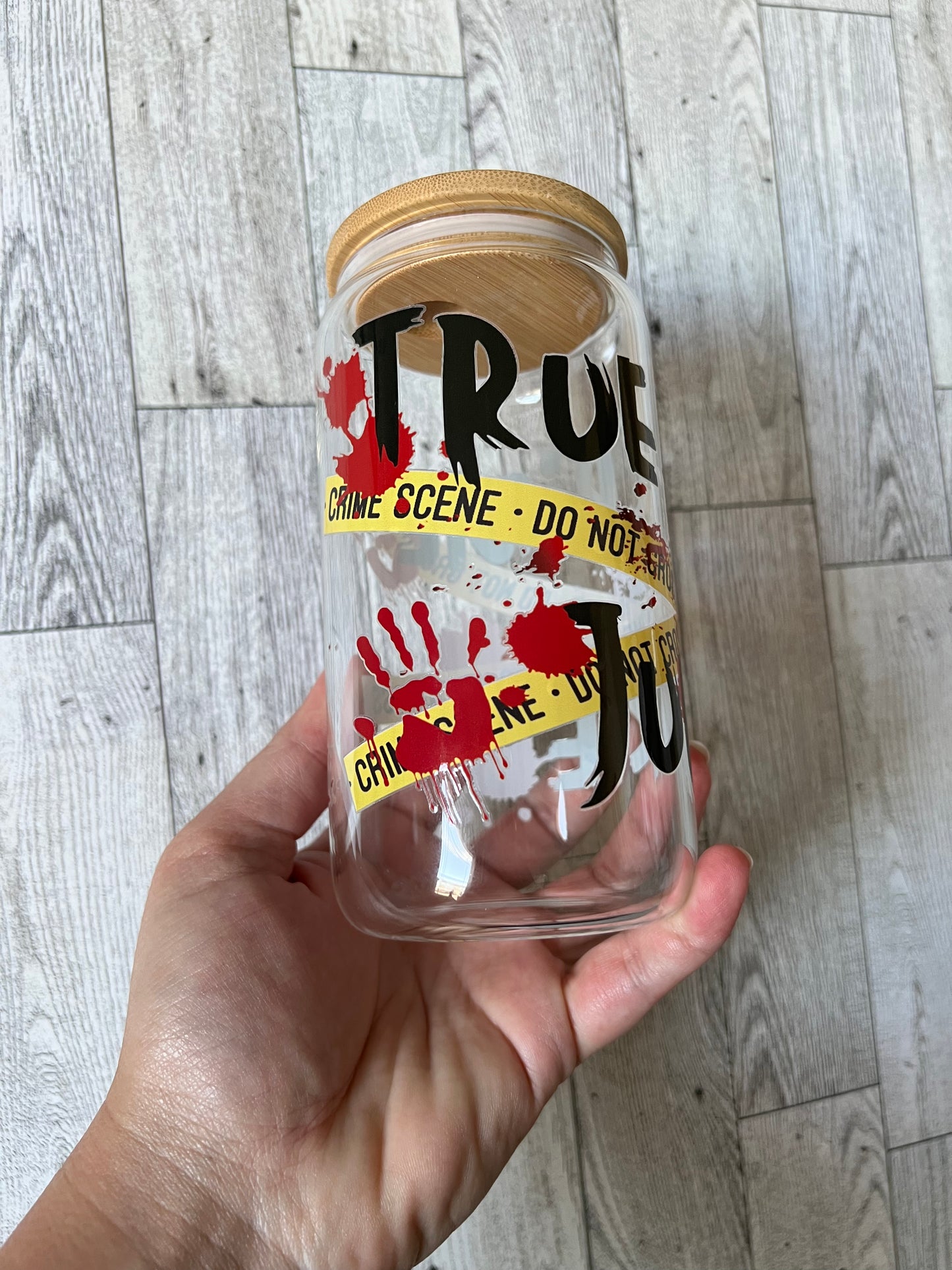 True Crime Junkie 16 oz Beer Can Glass