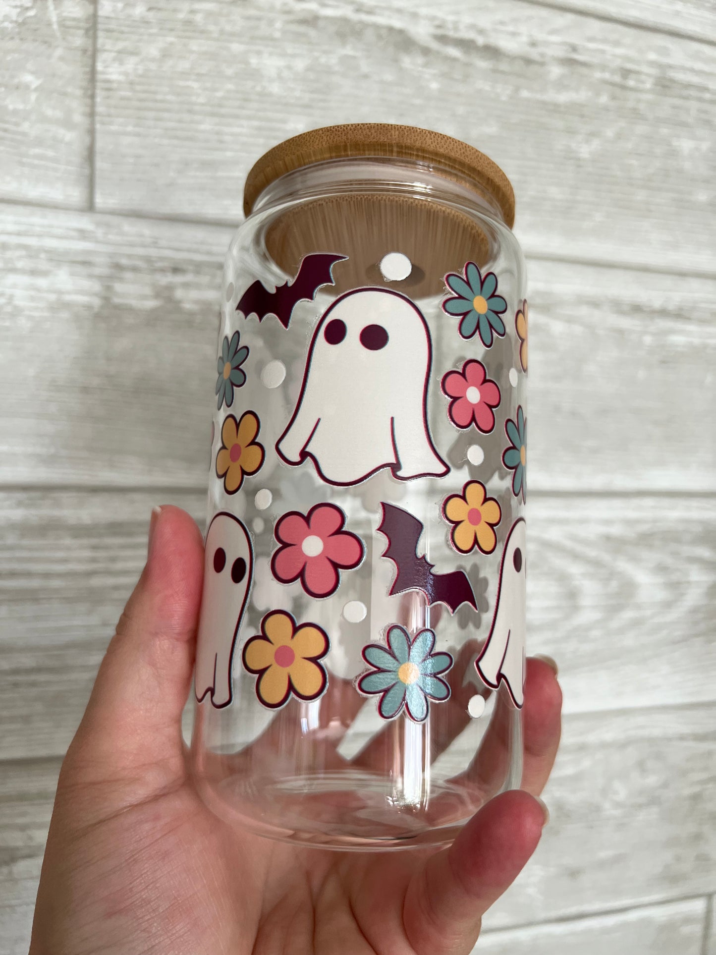 Boho Ghosts 16 oz Beer Can Glass