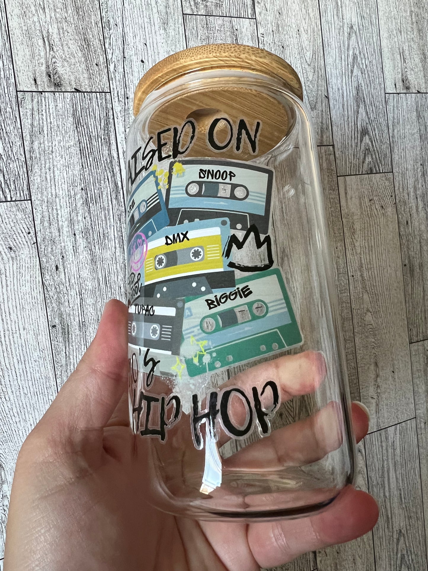 Raised on 90s Hip Hop 16 oz Beer Can Glass