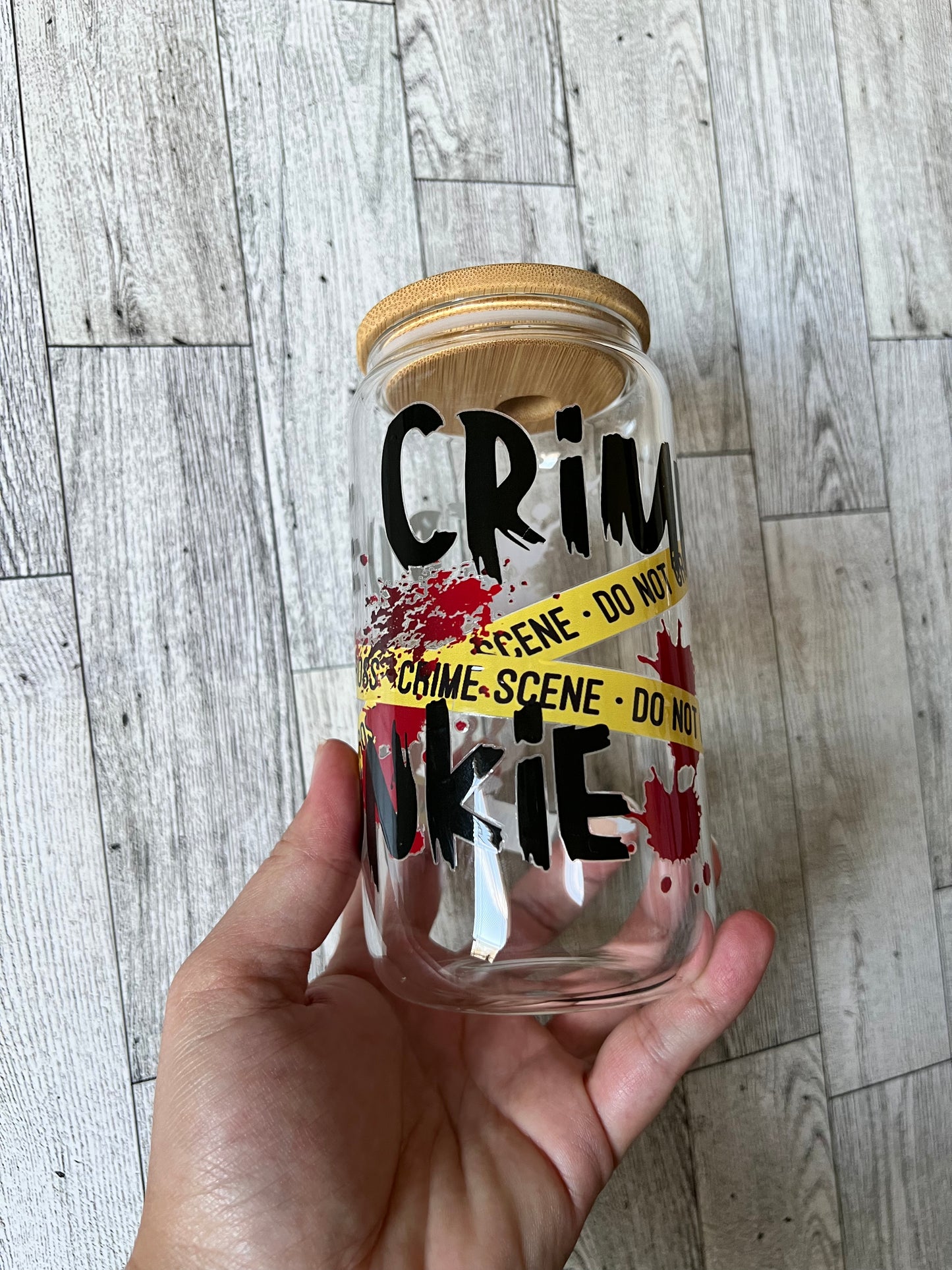 True Crime Junkie 16 oz Beer Can Glass