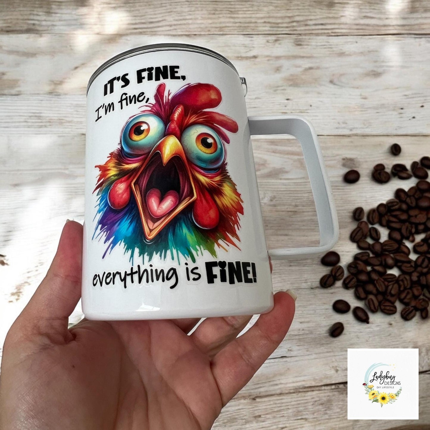 Everything is Fine 10 oz Insulated Stainless Steel Coffee Mug with Handle