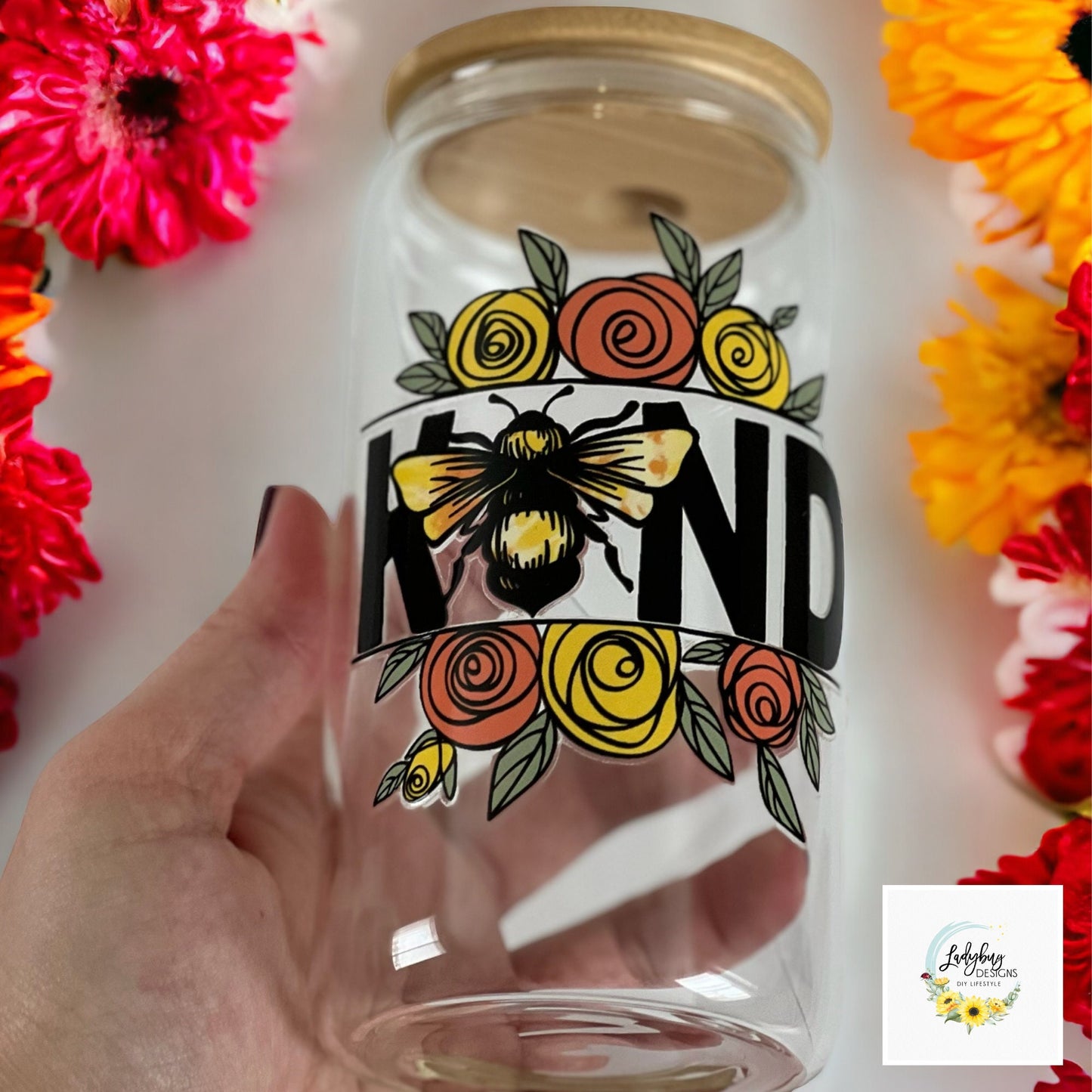 Bee Kind 16oz Beer Can Glass