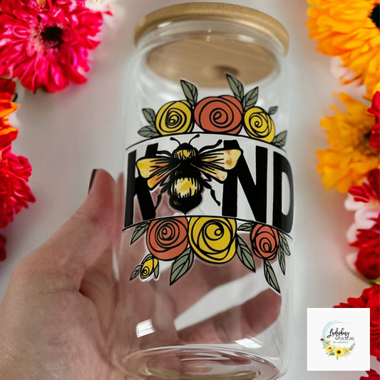 Bee Kind 16oz Beer Can Glass