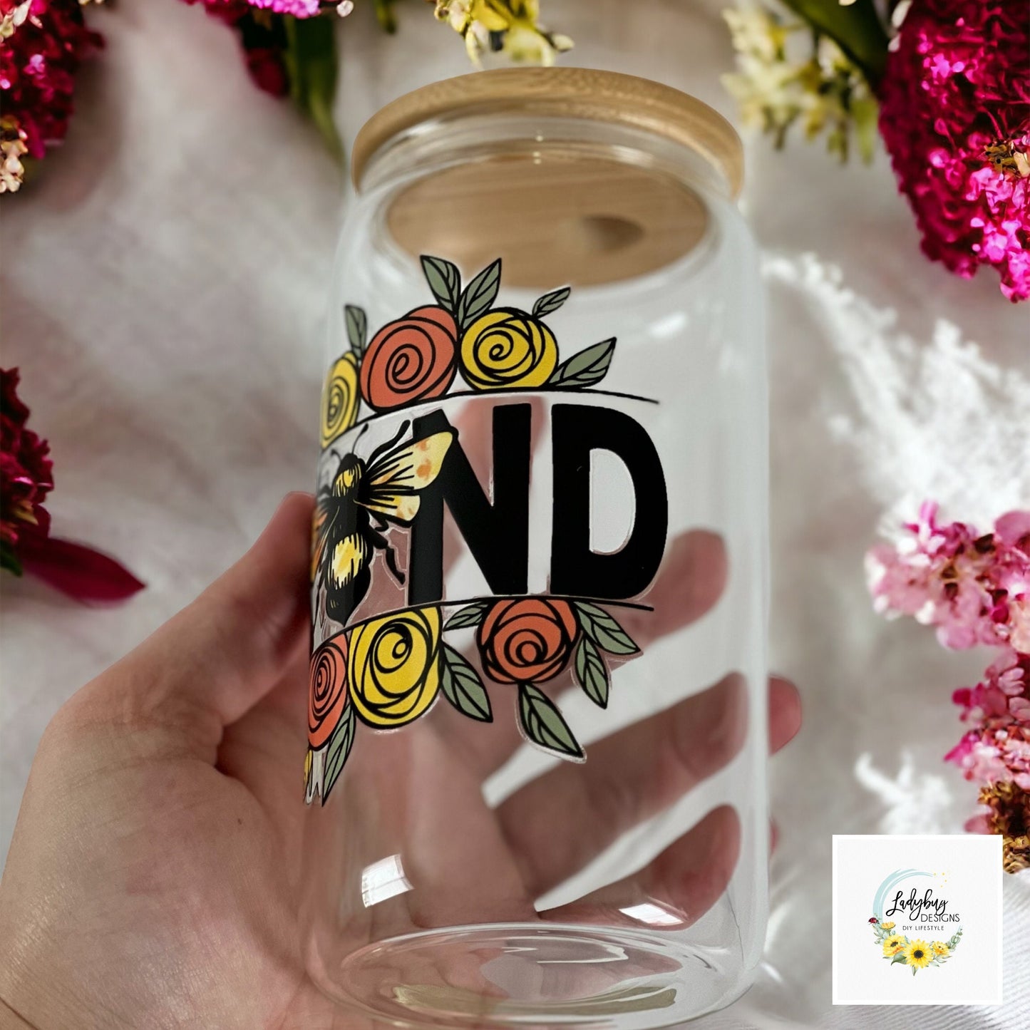 Bee Kind 16oz Beer Can Glass