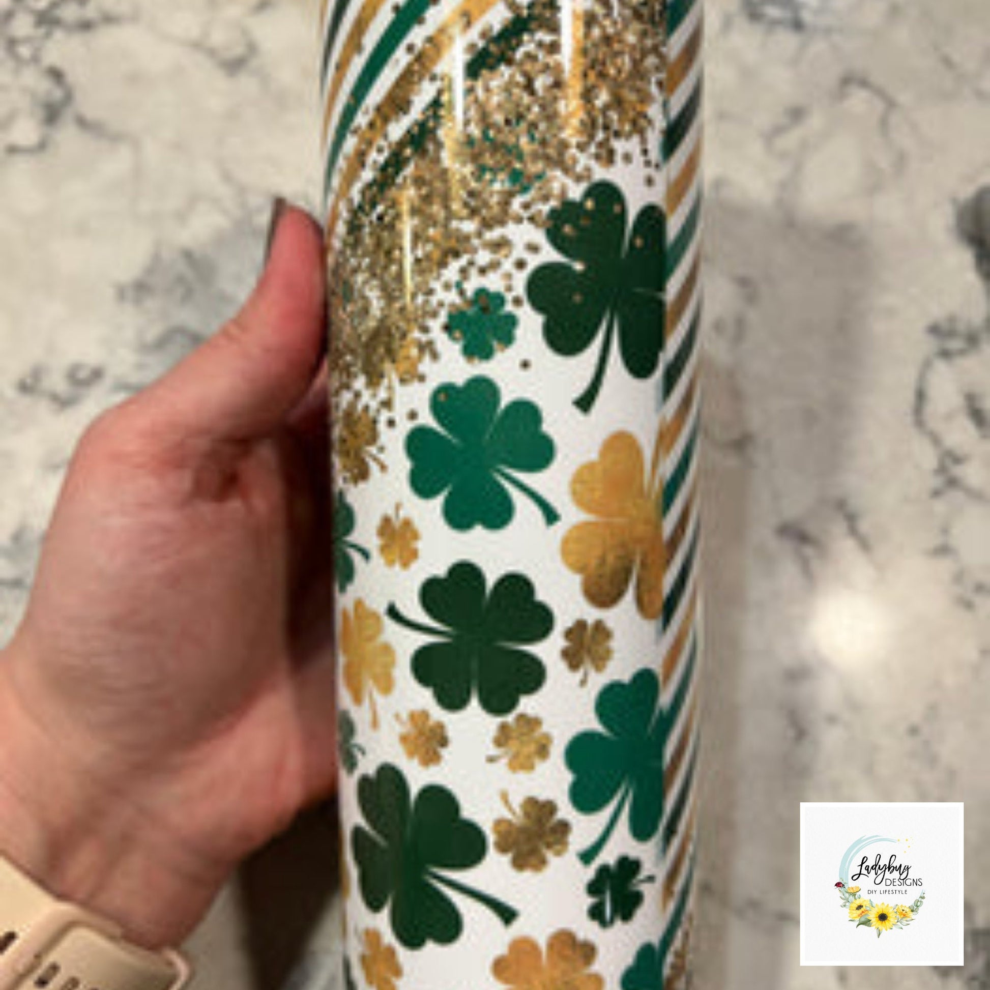 Gold Shamrock St. Patrick's Day 20 oz Tumbler, Lucky Green Irish Tumbler, Four Leaf Clover Tumbler, St Patricks Day Tumbler, Lucky Charm Cup