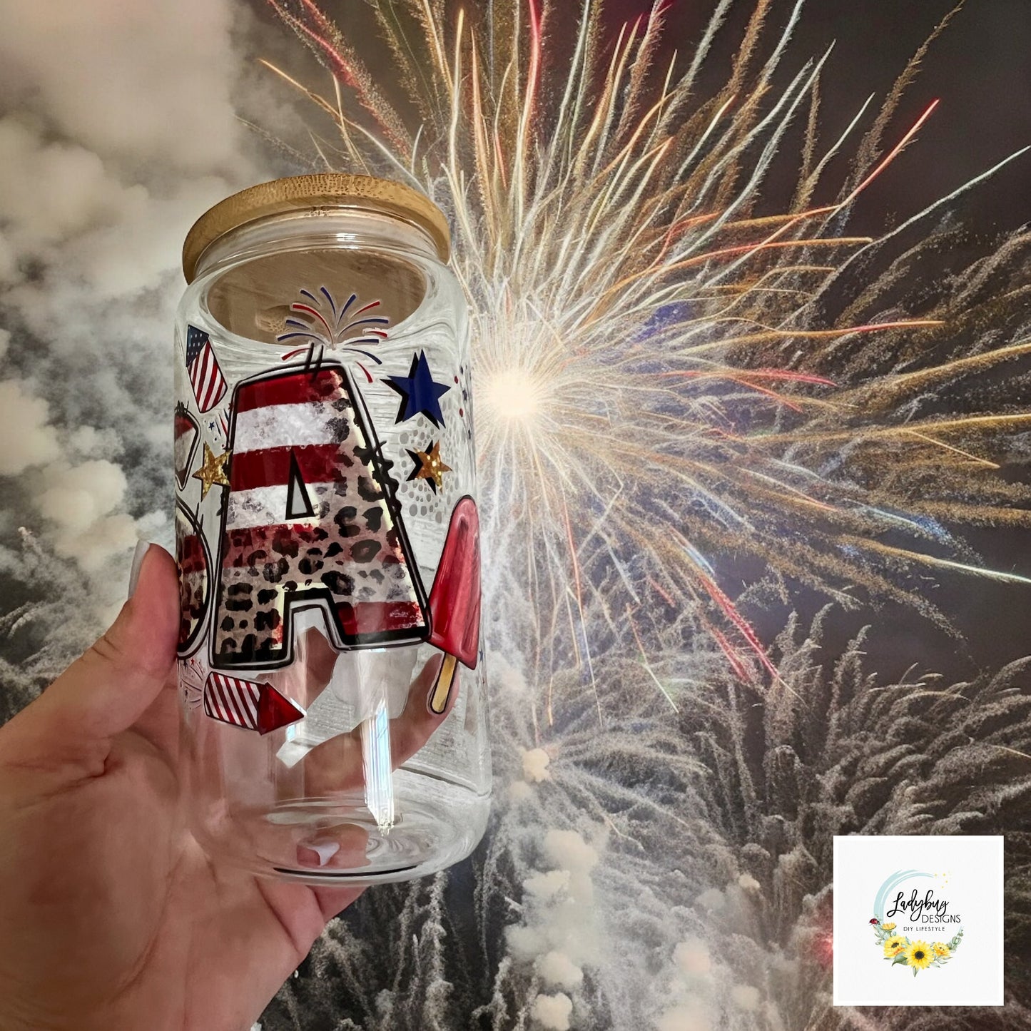 USA Bomb Pop 16 oz Beer Can Glass