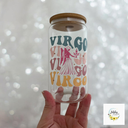 Virgo Zodiac Sign 16 oz Beer Can Glass