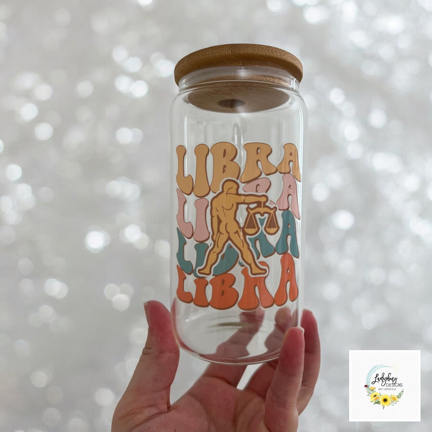 Libra Zodiac Sign 16 oz Beer Can Glass