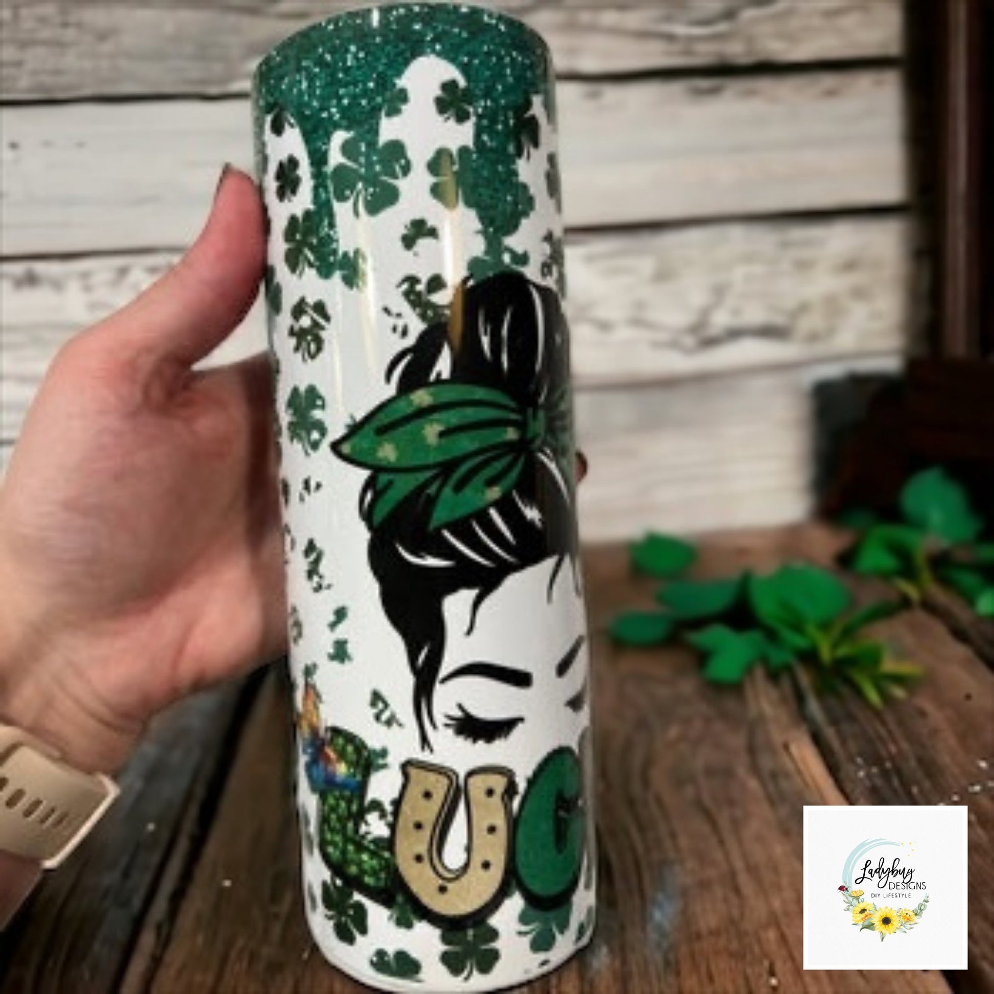 St Patricks Tumbler, Messy Bun Tumbler, Green Irish Tumbler, Four Leaf Clover Mug, St Pats Day Tumbler, Luck of the Irish, St Pats Day Gift, Shamrock Tumbler, Tumbler with Lid, Iced Coffee Tumbler, My Lucky Charm, St Pats Day Cups, Messy Bun Lucky Mom