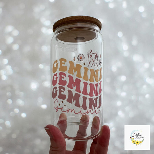 Gemini Zodiac Sign 16 oz Beer Can Glass