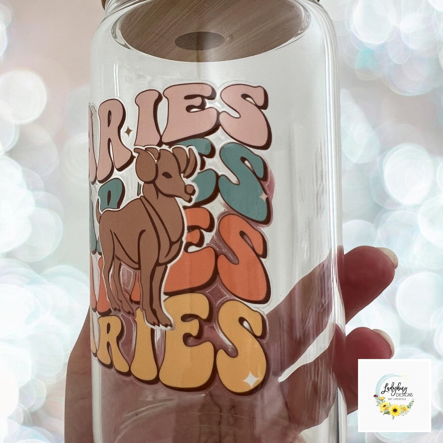 Aries Zodiac Sign 16 oz Beer Can Glass