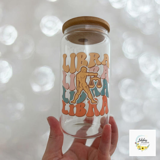 Libra Zodiac Sign 16 oz Beer Can Glass