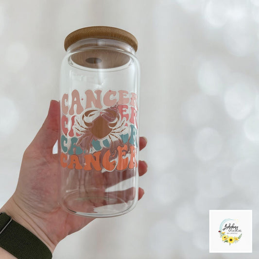 Cancer Zodiac Sign 16 oz Beer Can Glass