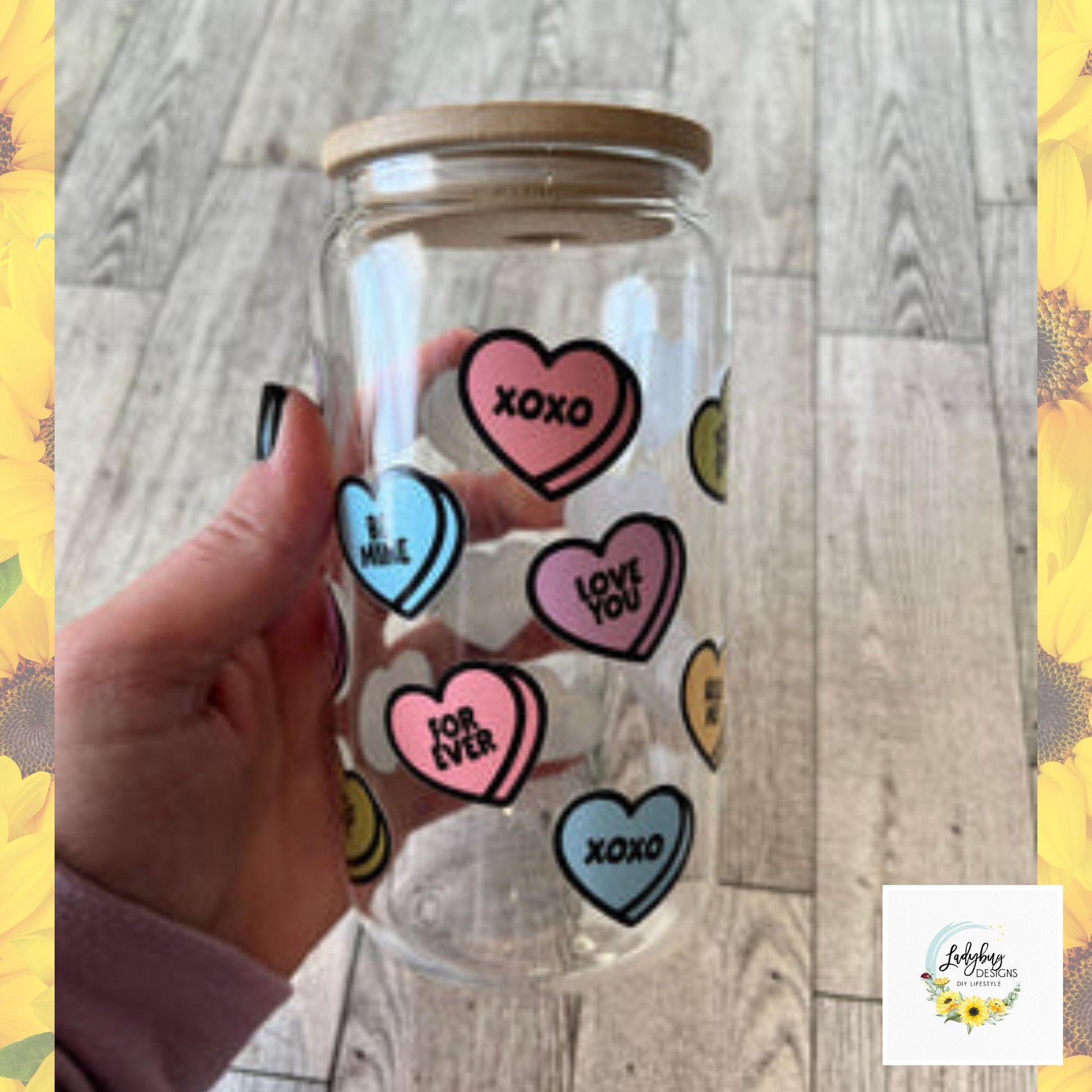 Candy Hearts Valentine’s Day Cup, Conversation Hearts Beer Can Glass, Valentine's Day Swag, Gift Bag Ideas for Her, Love Valentine's Day