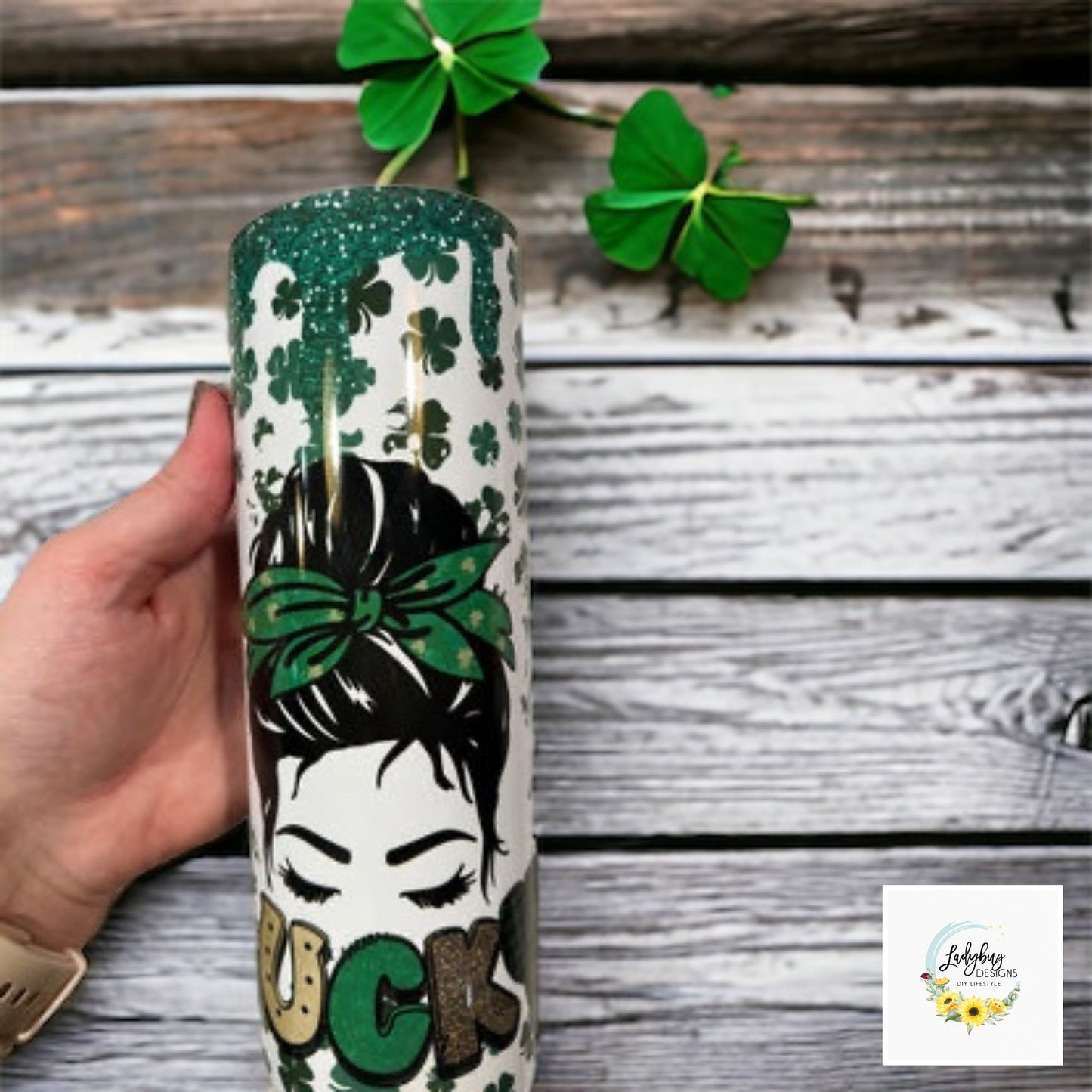 St Patricks Tumbler, Messy Bun Tumbler, Green Irish Tumbler, Four Leaf Clover Mug, St Pats Day Tumbler, Luck of the Irish, St Pats Day Gift, Shamrock Tumbler, Tumbler with Lid, Iced Coffee Tumbler, My Lucky Charm, St Pats Day Cups, Messy Bun Lucky Mom