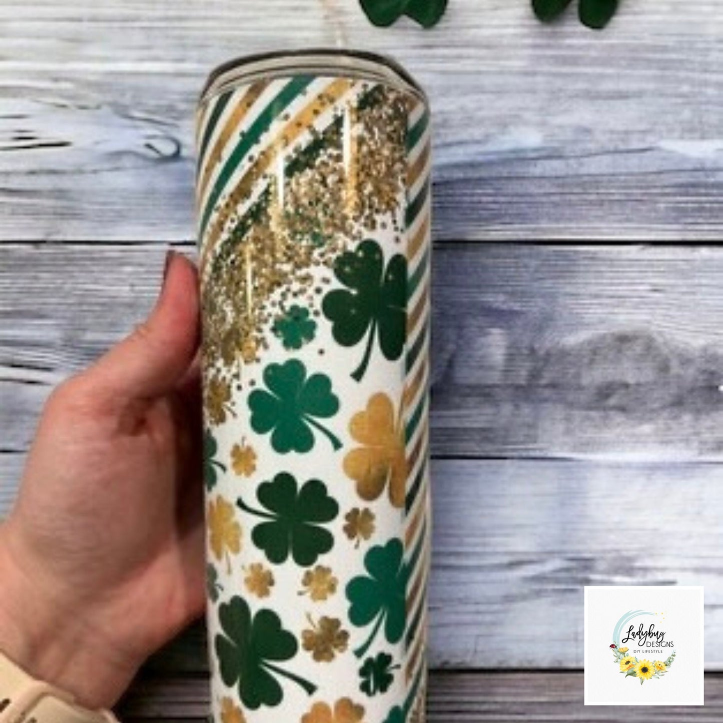 Gold Shamrock St. Patrick's Day 20 oz Tumbler, Lucky Green Irish Tumbler, Four Leaf Clover Tumbler, St Patricks Day Tumbler, Lucky Charm Cup