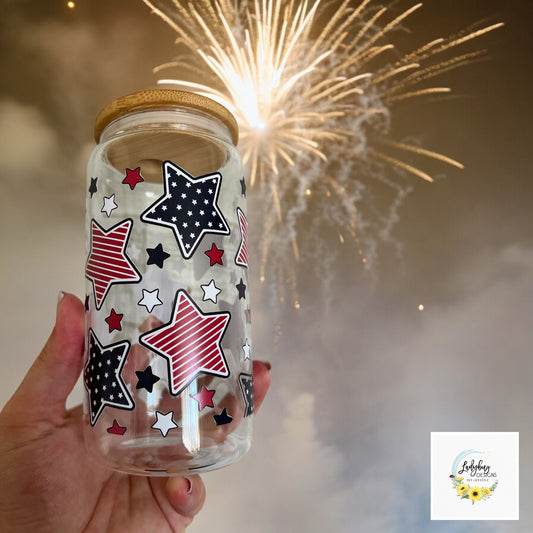 4th of July Stars Beer Can Glass