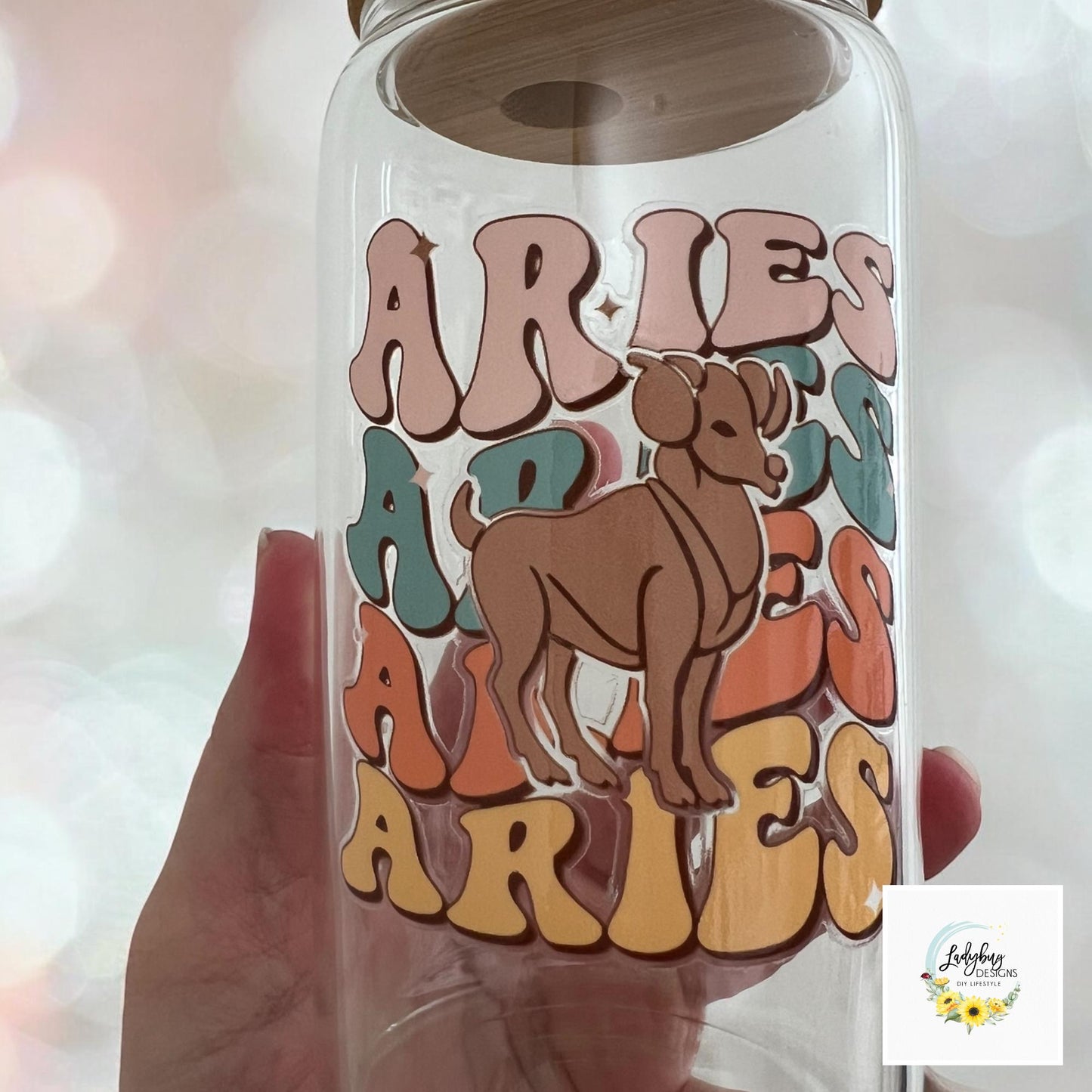 Aries Zodiac Sign 16 oz Beer Can Glass