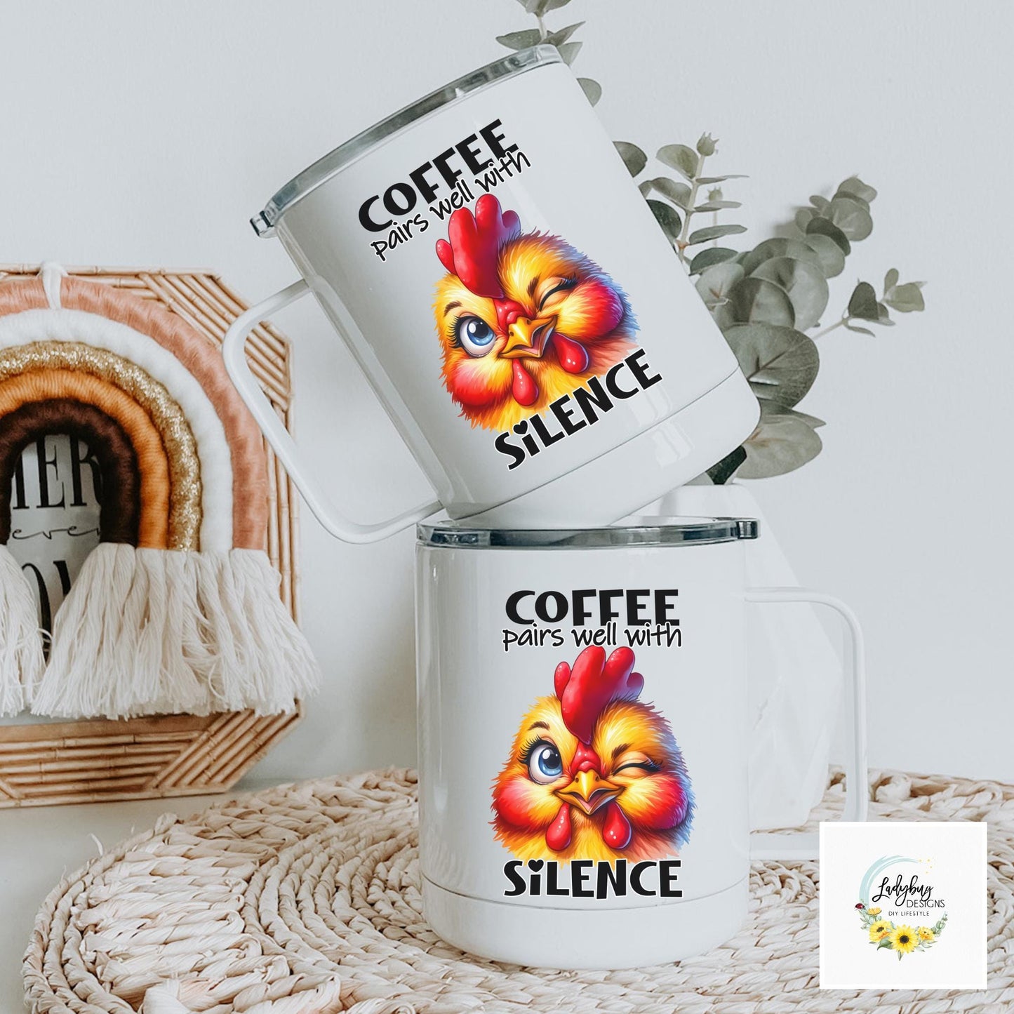 Coffee Pairs Well With Silence 10 oz Insulated Stainless Steel Coffee Mug with Handle