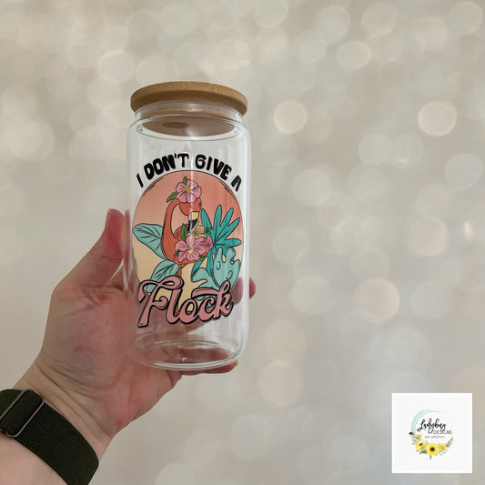 Summertime Sarcastic Cup with bamboo lid and plastic straw. Features a 16 oz beer can glass design with permanent UV DTF transfer. Perfect for iced coffee and summer vibes. Ideal as a funny and sarcastic gift, with hand wash care instructions.