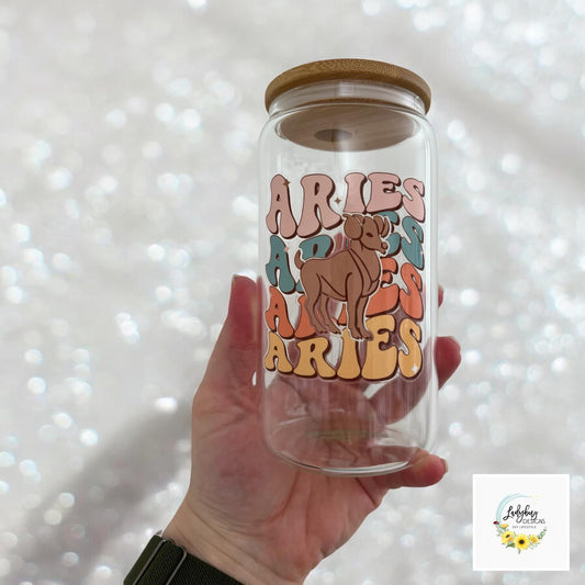 Aries Zodiac Sign 16 oz Beer Can Glass