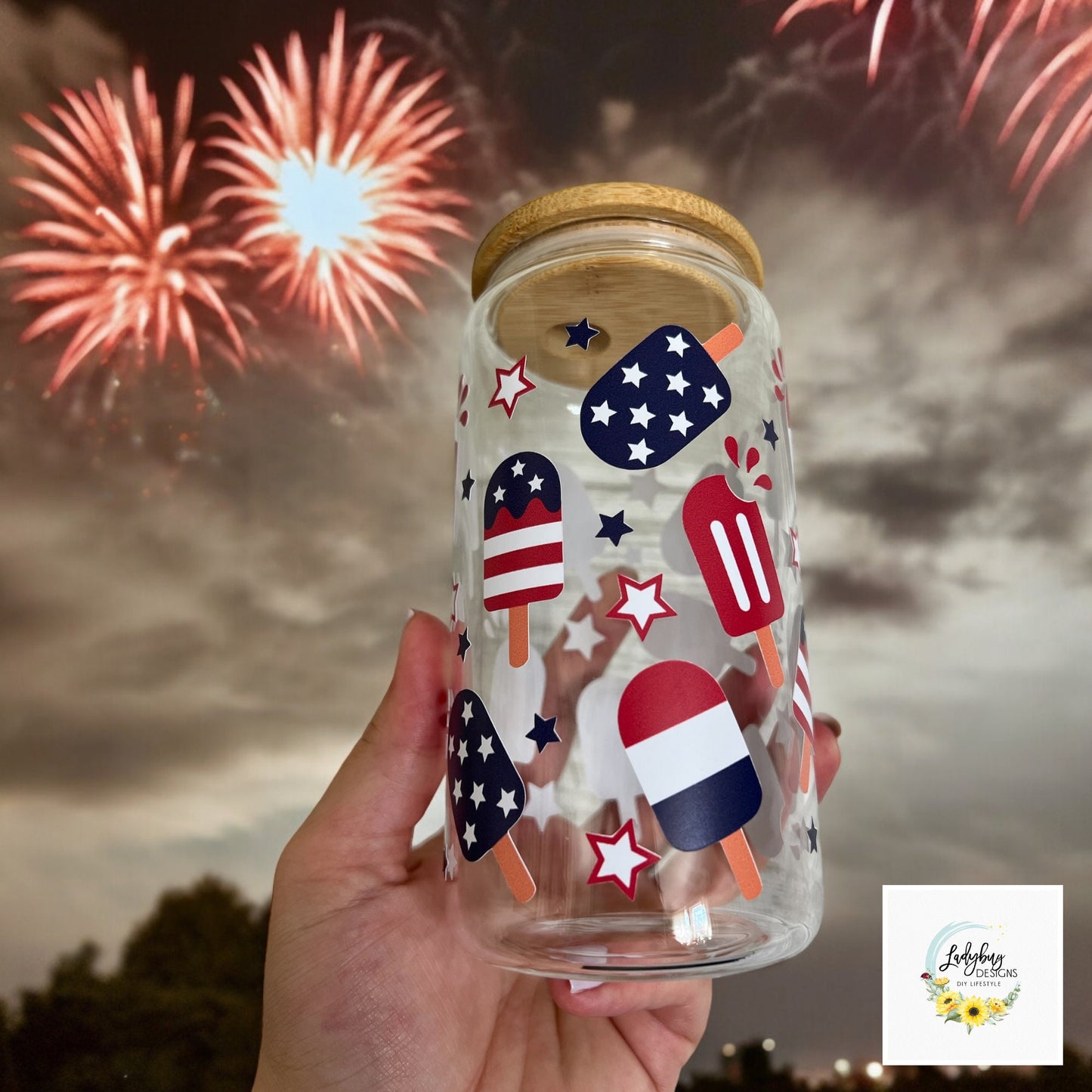 4th of July Ice Cream Beer Can Glass