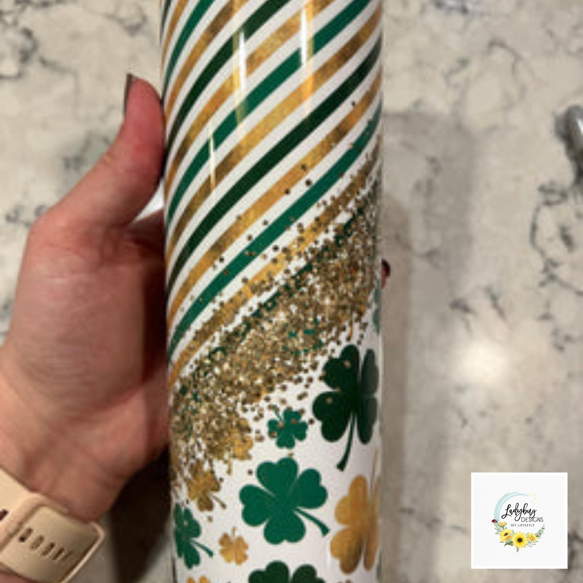 Gold Shamrock St. Patrick's Day 20 oz Tumbler, Lucky Green Irish Tumbler, Four Leaf Clover Tumbler, St Patricks Day Tumbler, Lucky Charm Cup