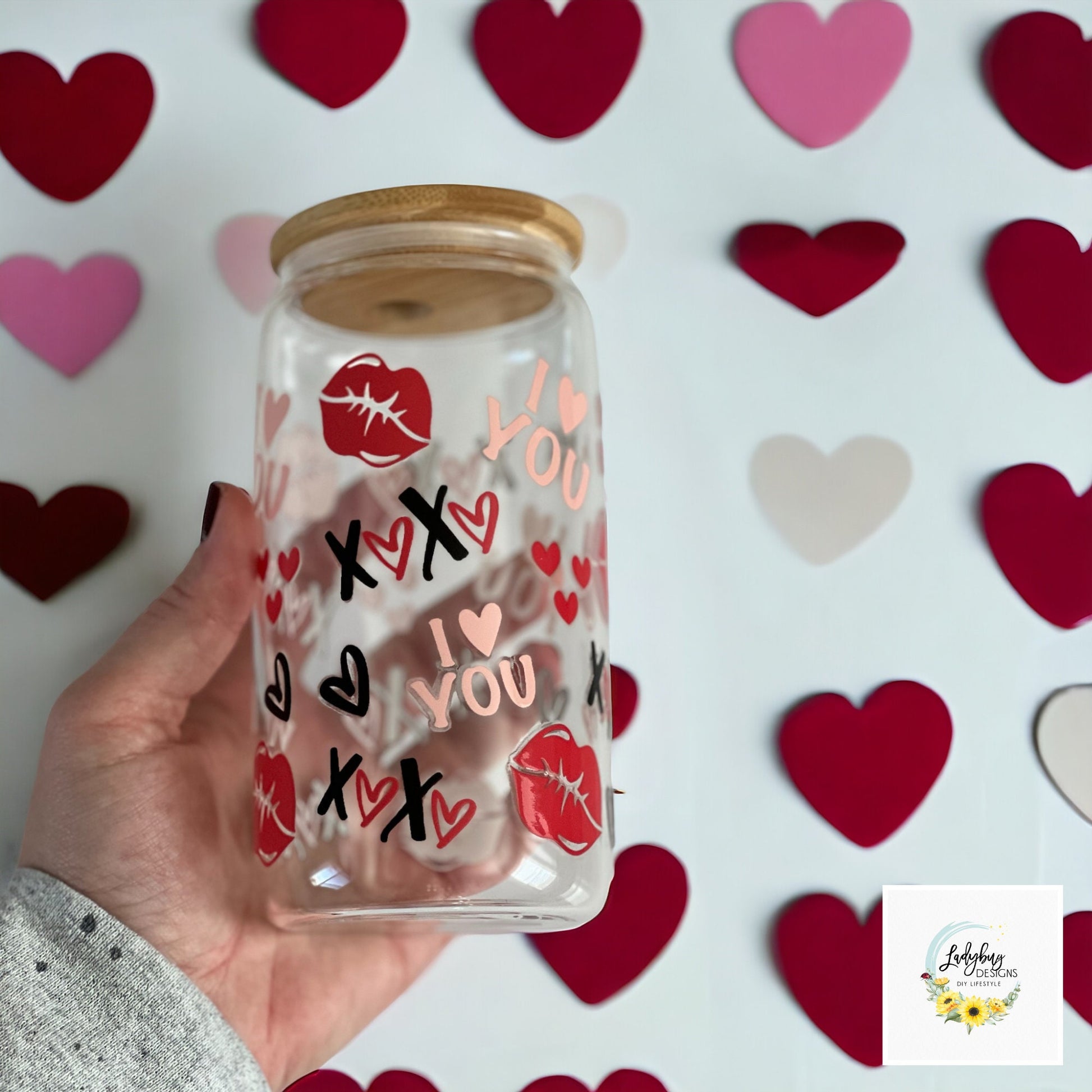 I Love You Valentine's Day Can Glass, XOXO Glass Cup, Reminders I Love You Cup, Because I Love You Cup, Libbey Cup, Fiance Valentine's Day