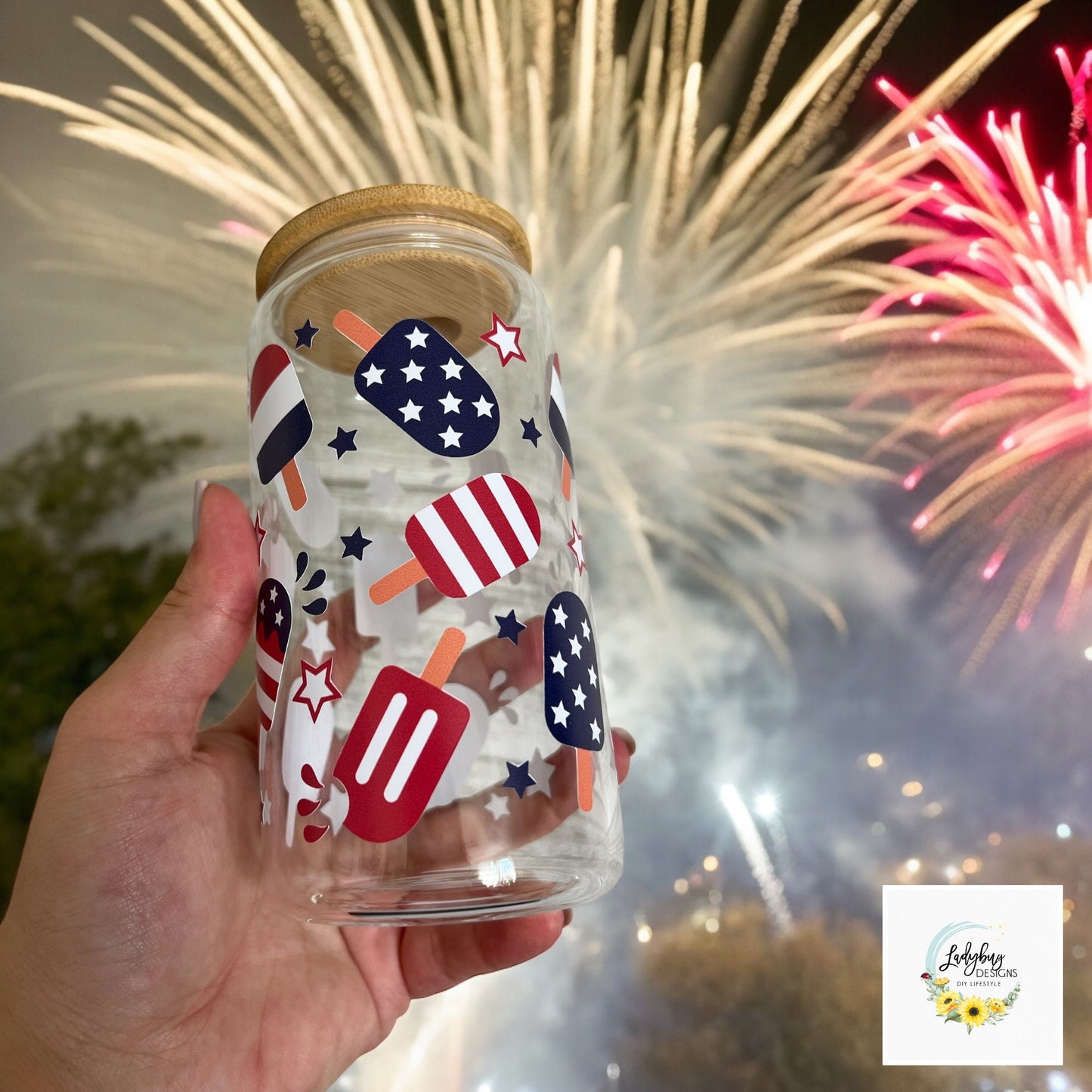 4th of July Ice Cream Beer Can Glass