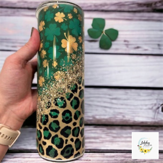 St Patricks Tumbler, Lucky Charm Tumbler, Green Irish Tumbler, Four Leaf Clover Mug, Leopard Shamrock Mug, St Pats Day Tumbler, Luck of the Irish, St Pats Day Gift, Shamrock Tumbler, My Lucky Charm, St Pats Day Cups