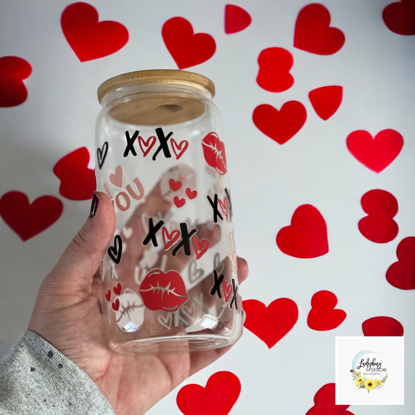 I Love You Valentine's Day Can Glass, XOXO Glass Cup, Reminders I Love You Cup, Because I Love You Cup, Libbey Cup, Fiance Valentine's Day