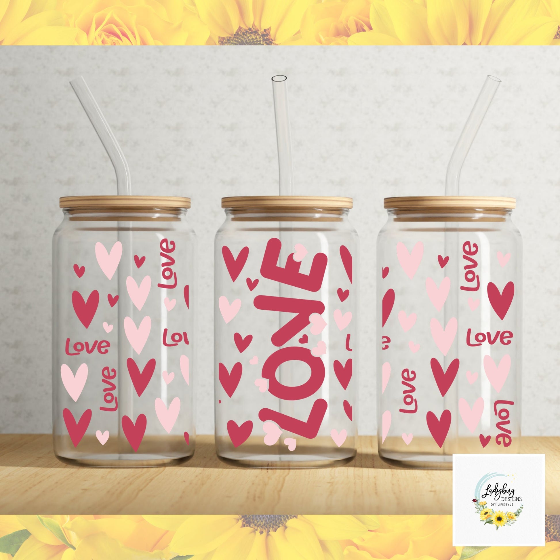 Love Valentine’s Day Glass Cup, Hearts Iced Coffee Glass, Valentine’s Day Swag, Hearts Drinking Glass, Valentine's Day Gift Bag Ideas