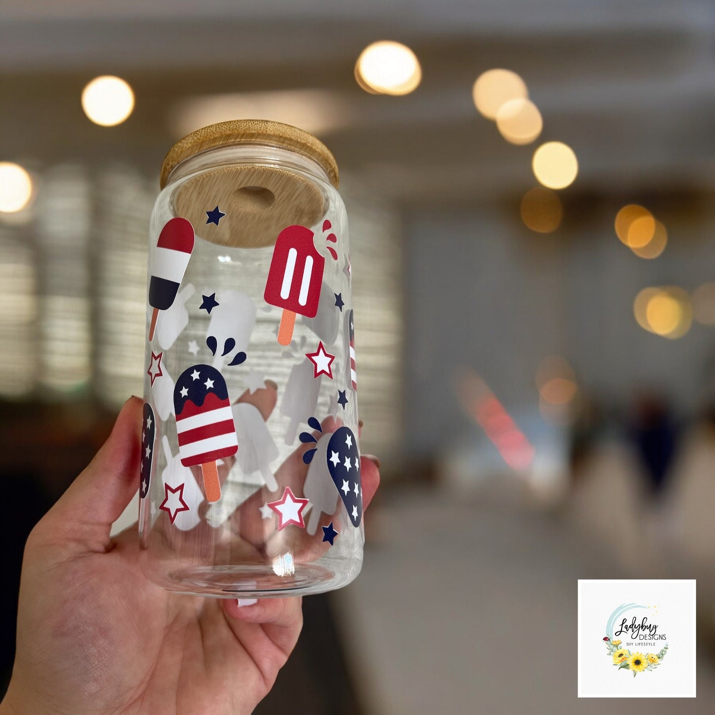 4th of July Ice Cream Beer Can Glass