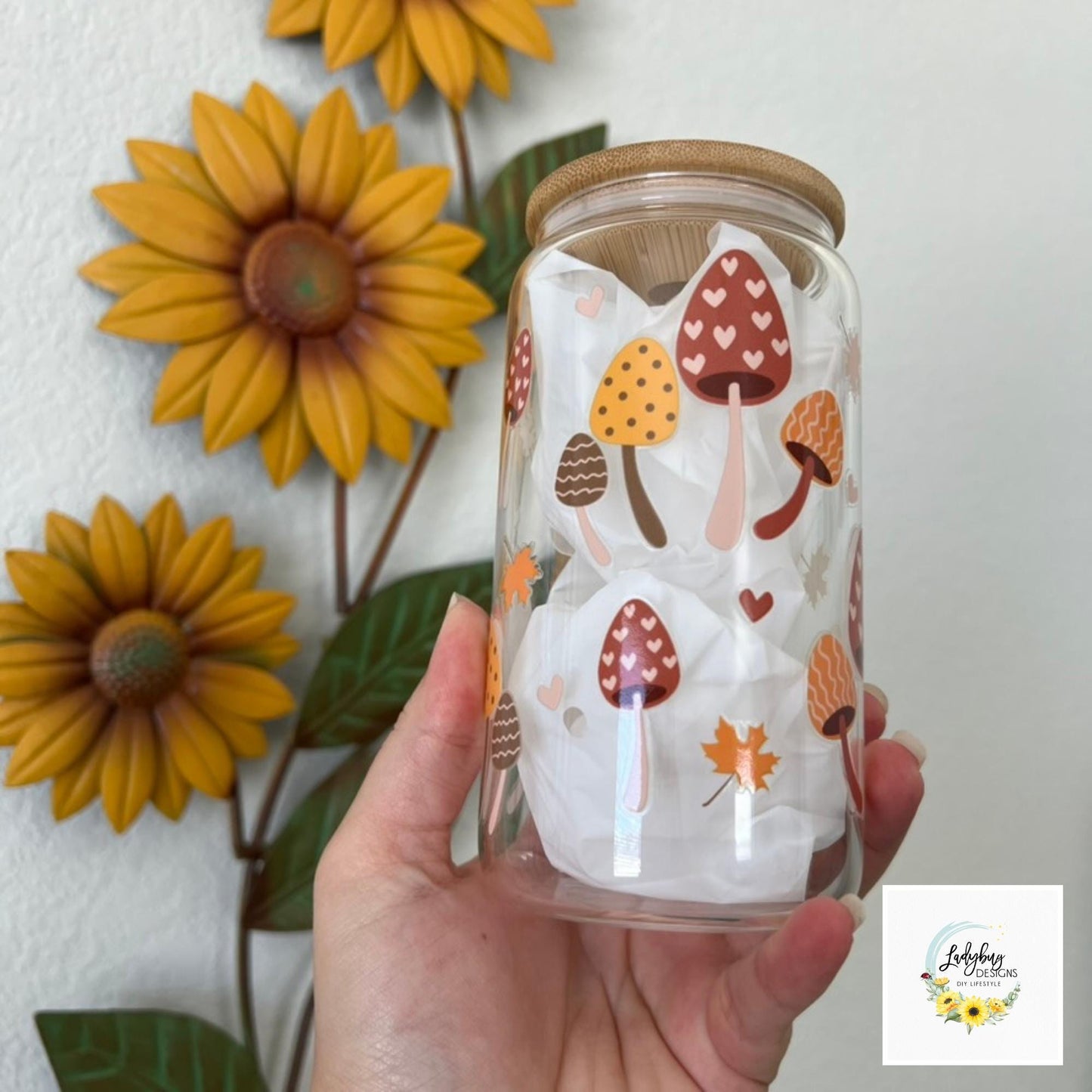 Autumn Mushroom 16oz Beer Can Glass