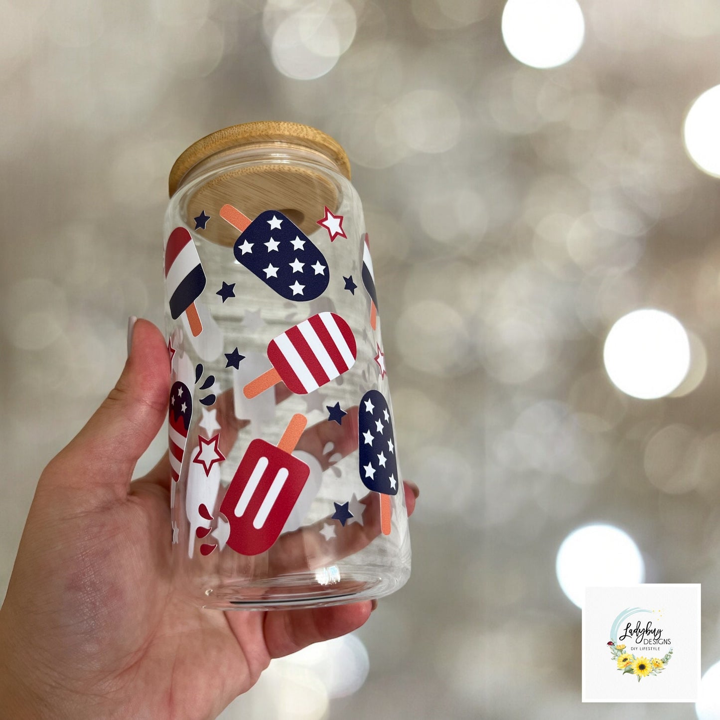 4th of July Ice Cream Beer Can Glass