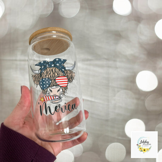 Merica 4th of July Beer Can Glass